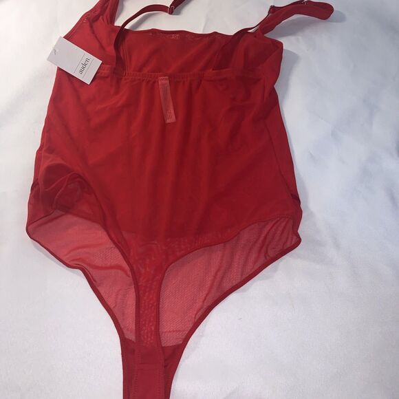 AUDEN Intimates Sheer Mesh Rhinestone Studded Thong Lingerie Bodysuit Red Size L - Picture 7 of 8